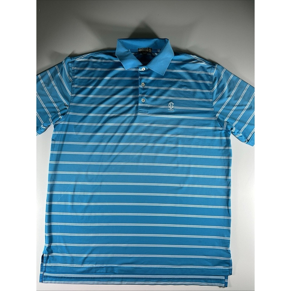 Peter Millar Summer Comfort Men's Large Blue Striped Golf Polo Club Logo 1925